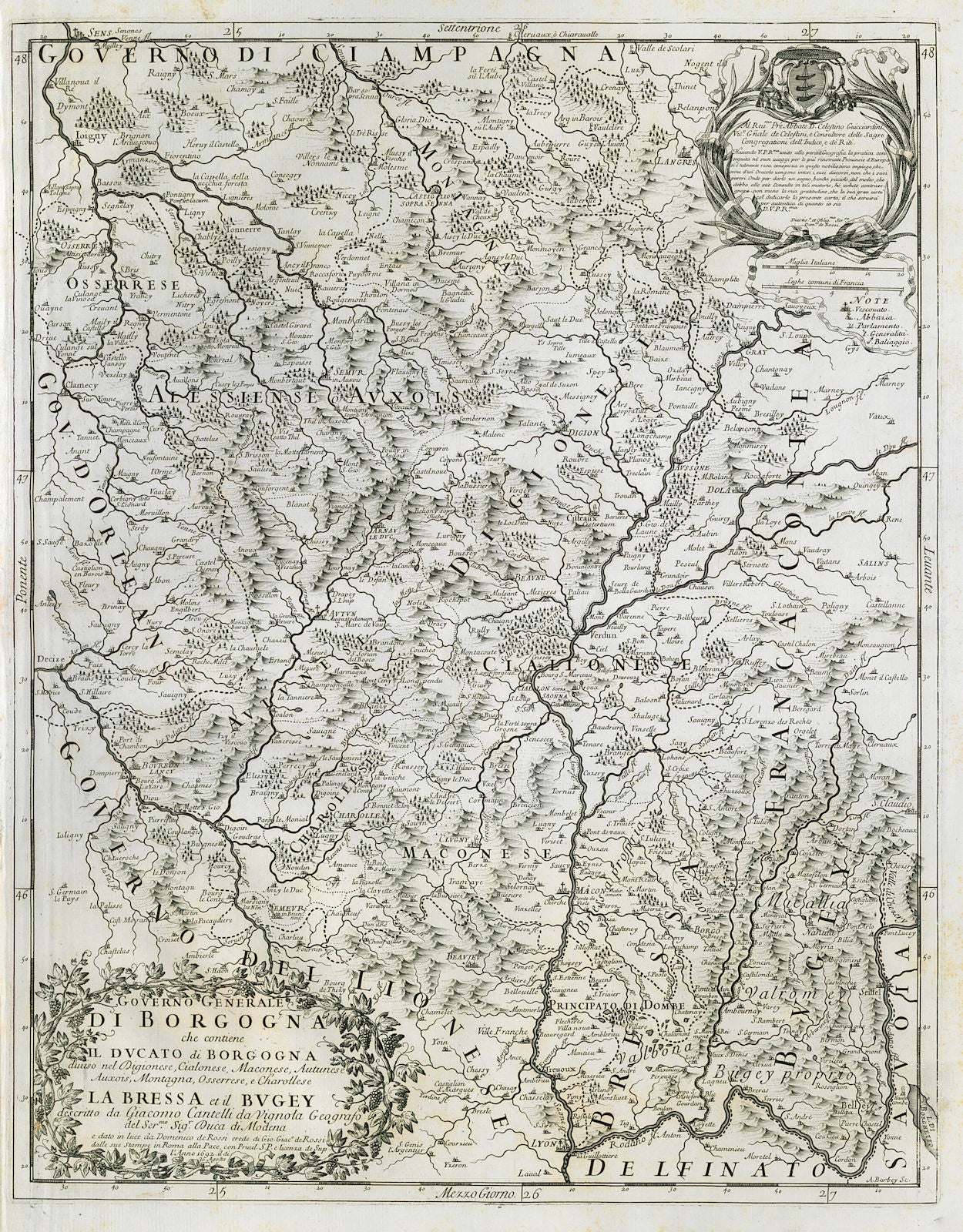 Governo Generale di Borgogna. Burgundy Bourgogne. DE ROSSI / CANTELLI 1692 map